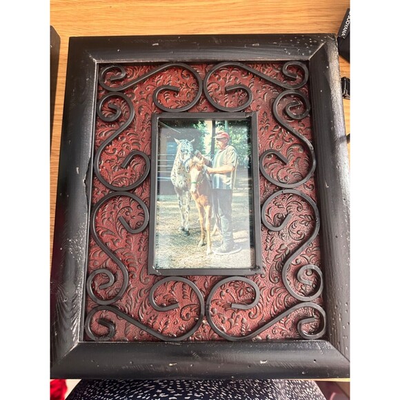 Western Other - red shed country themed photo frame western red black cowboy 4x6 metal